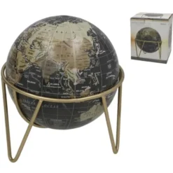 Gerimport Decoratie Wereldbol / globe - zwart - D17 x H20 cm