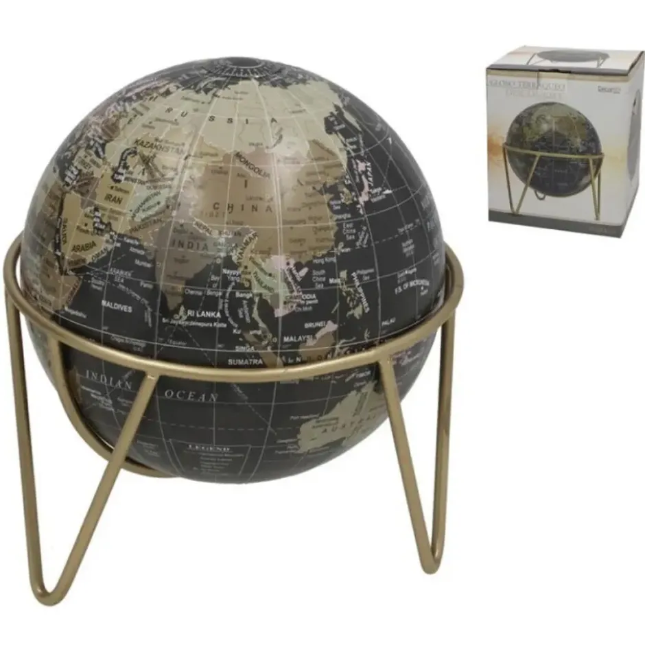 Gerimport Decoratie Wereldbol / globe - zwart - D17 x H20 cm