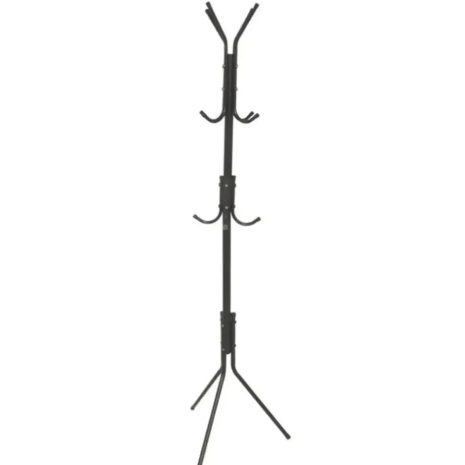 Gerimport - kapstok - zwart - metaal - staand - 12 haken op 3 hoogtes - 170 cm