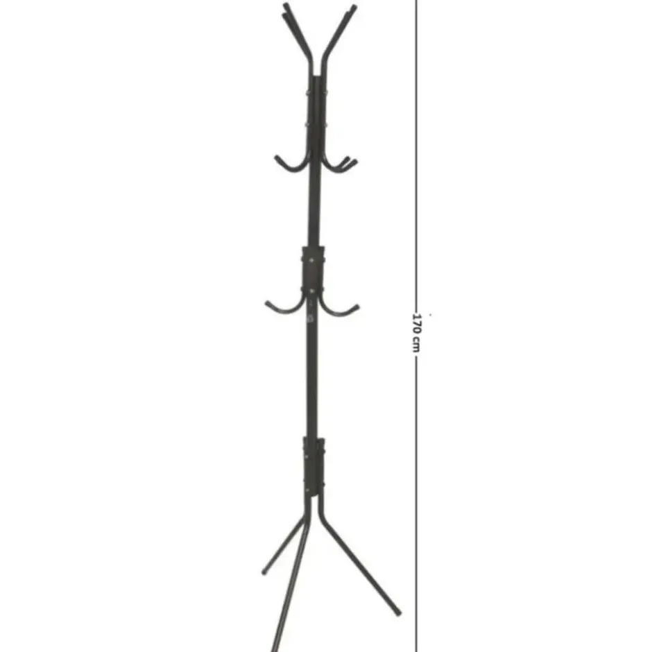 Gerimport - kapstok - zwart - metaal - staand - 12 haken op 3 hoogtes - 170 cm