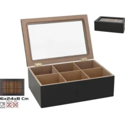 Gerimport Theedoos - 6-vaks - hout - 16 x 24 cm - met deksel