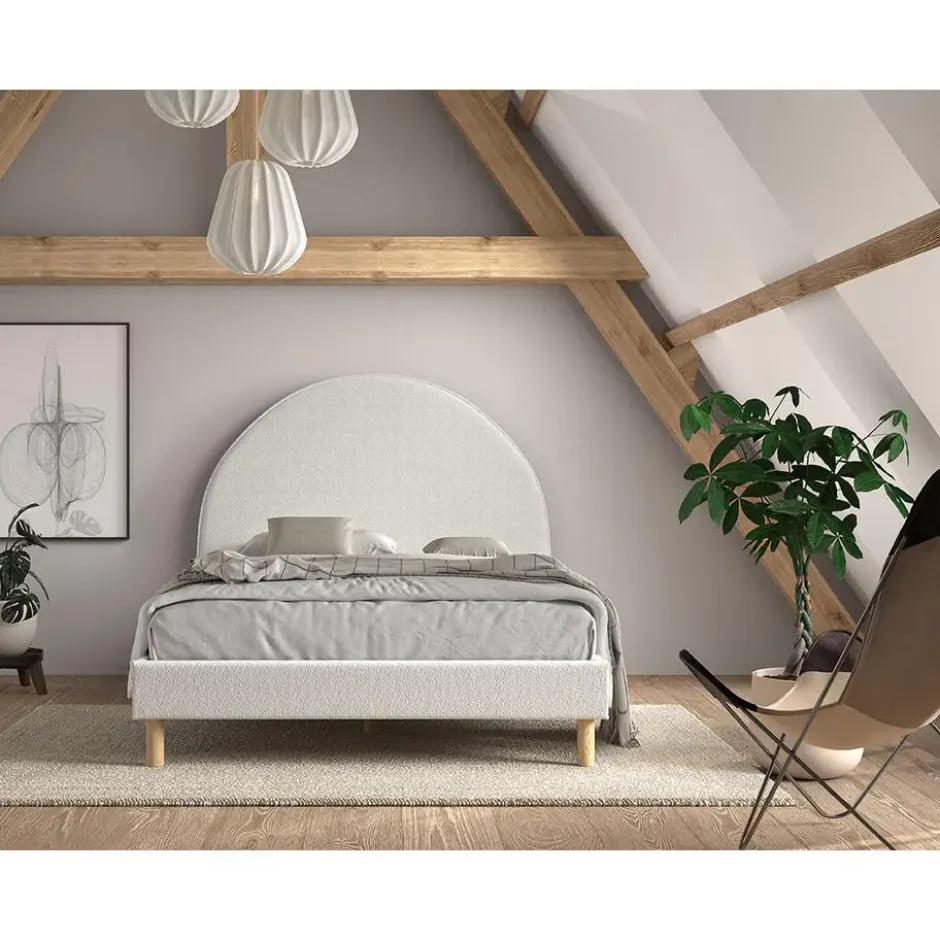 Gestoffeerd bed Maeva 140x200cm - witte bouclé stof