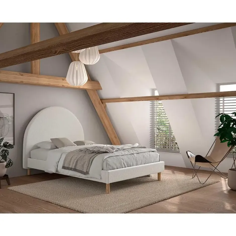 Gestoffeerd bed Maeva 140x200cm - witte bouclé stof