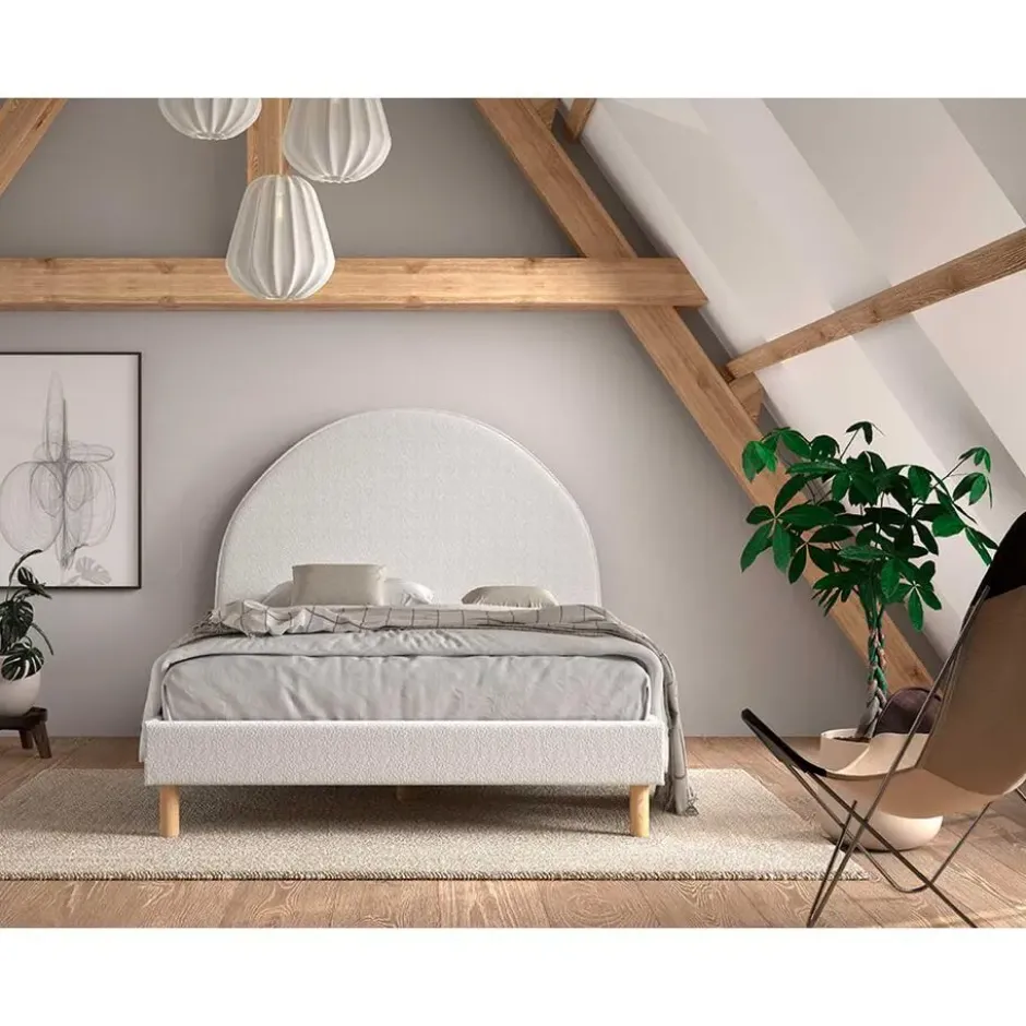 Gestoffeerd bed Maeva 140x200cm - witte bouclé stof