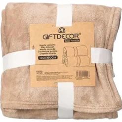 Giftdecor Fleece deken/plaid - beige - polyester - 130 x 160 cm