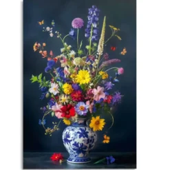 Glasschilderij Delfts Blauw bloemen - 116 x 78 - Bont