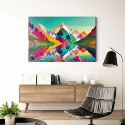 Glasschilderij Kleurrijke Bergen - 78 x 116 - Bont