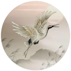 Glasschilderij Kraanvogels in Pastel - Ø 50 - Beige