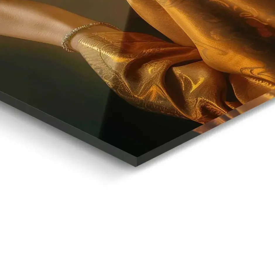 Glasschilderij Modern meisje met de parel - 116 x 78 - Oranje