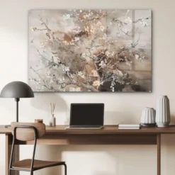 Glasschilderij 120x80 cm Amandelbloesem - Kunst - Van Gogh - Beige - Abstract