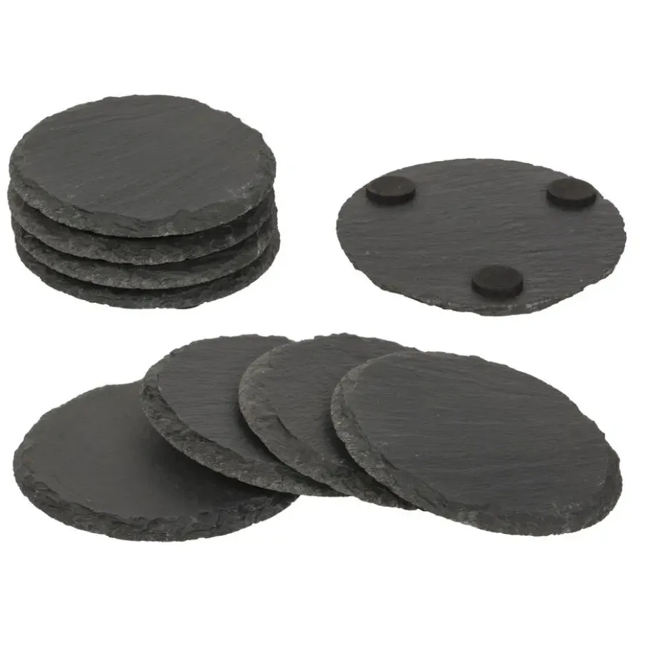 Glazenonderzetters - 4x - rond - leisteen - 10 cm