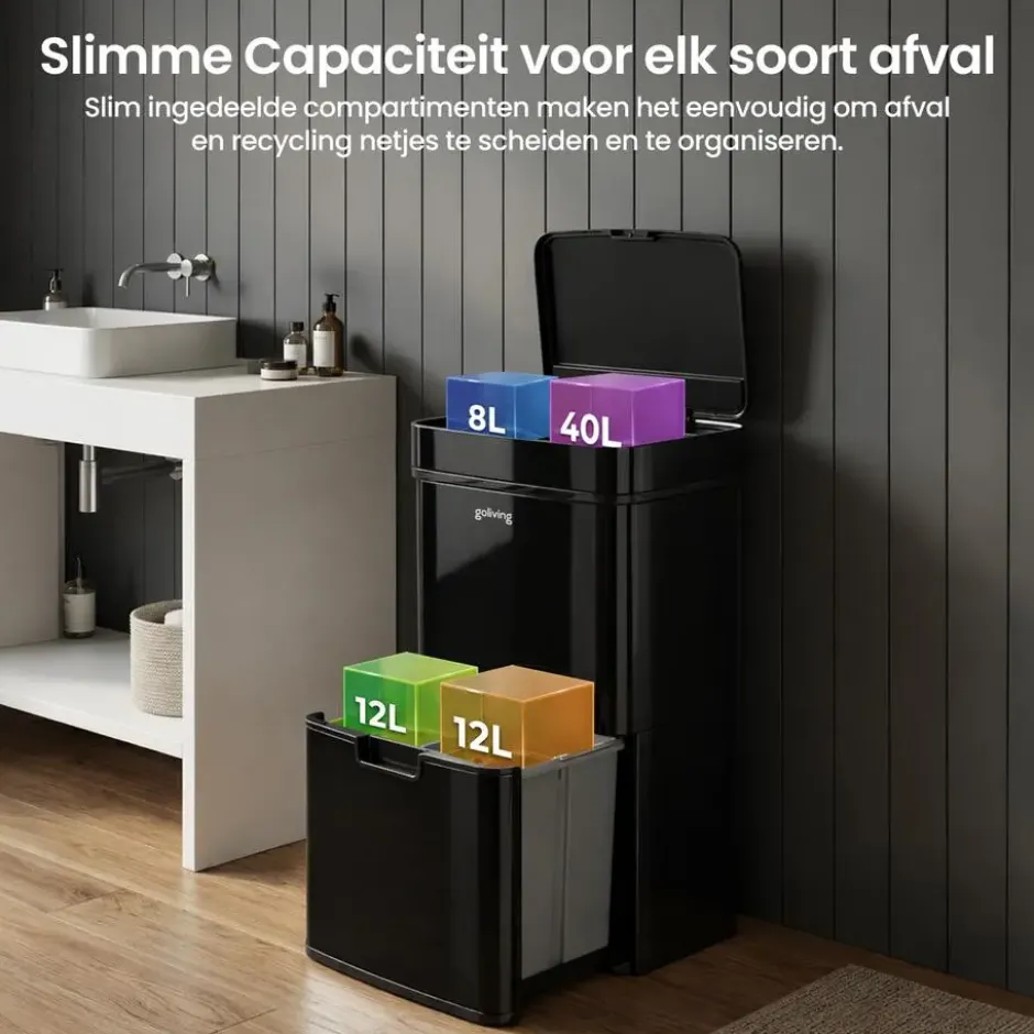 Goliving Automatische Sensor Prullenbak 64 Liter – Afvalemmer keuken - Afvalbak