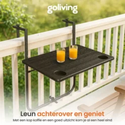 Goliving Balkontafel - Inklapbaar - Hangend - 60 x 40 cm - Hoogteverstelbaar