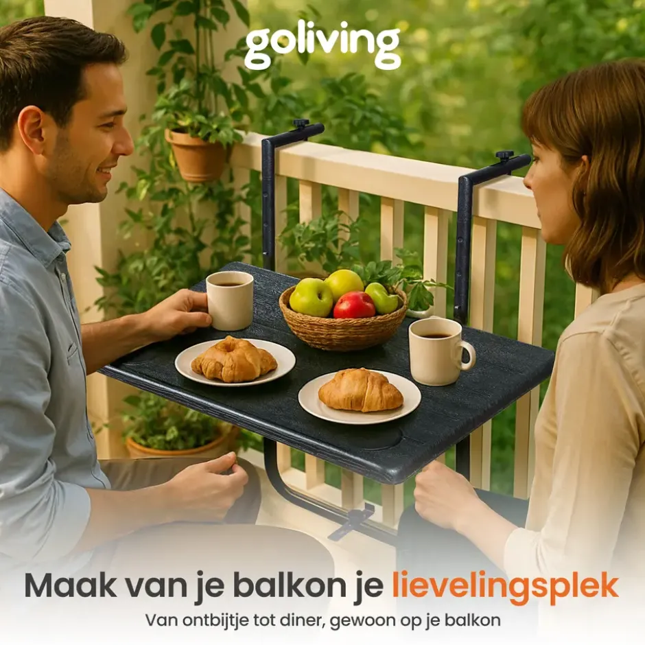 Goliving Balkontafel - Inklapbaar - Hangend - 60 x 40 cm - Hoogteverstelbaar