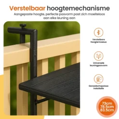 Goliving Balkontafel - Inklapbaar - Hangend - 60 x 40 cm - Hoogteverstelbaar