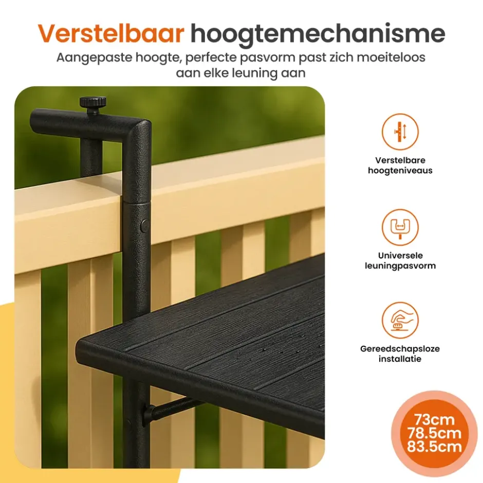 Goliving Balkontafel - Inklapbaar - Hangend - 60 x 40 cm - Hoogteverstelbaar