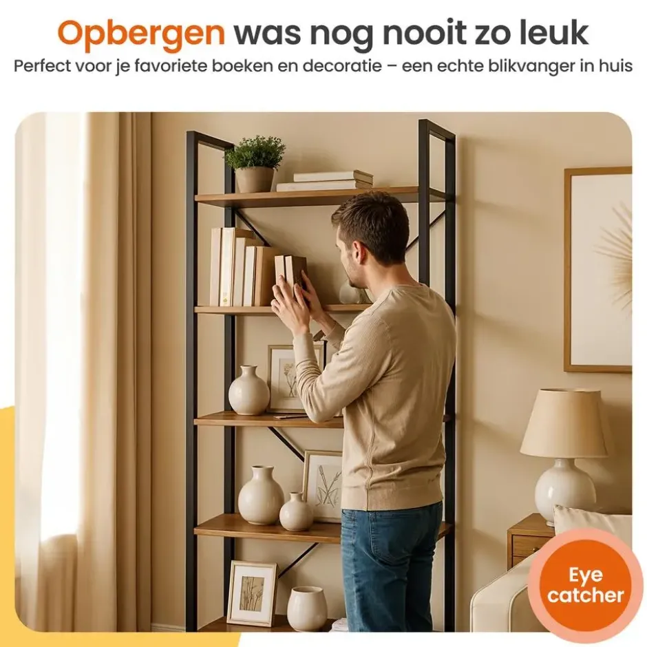 Goliving Boekenkast - 66 x 30 x 186 cm - 6 Lagen - Opbergkast - Wandkast
