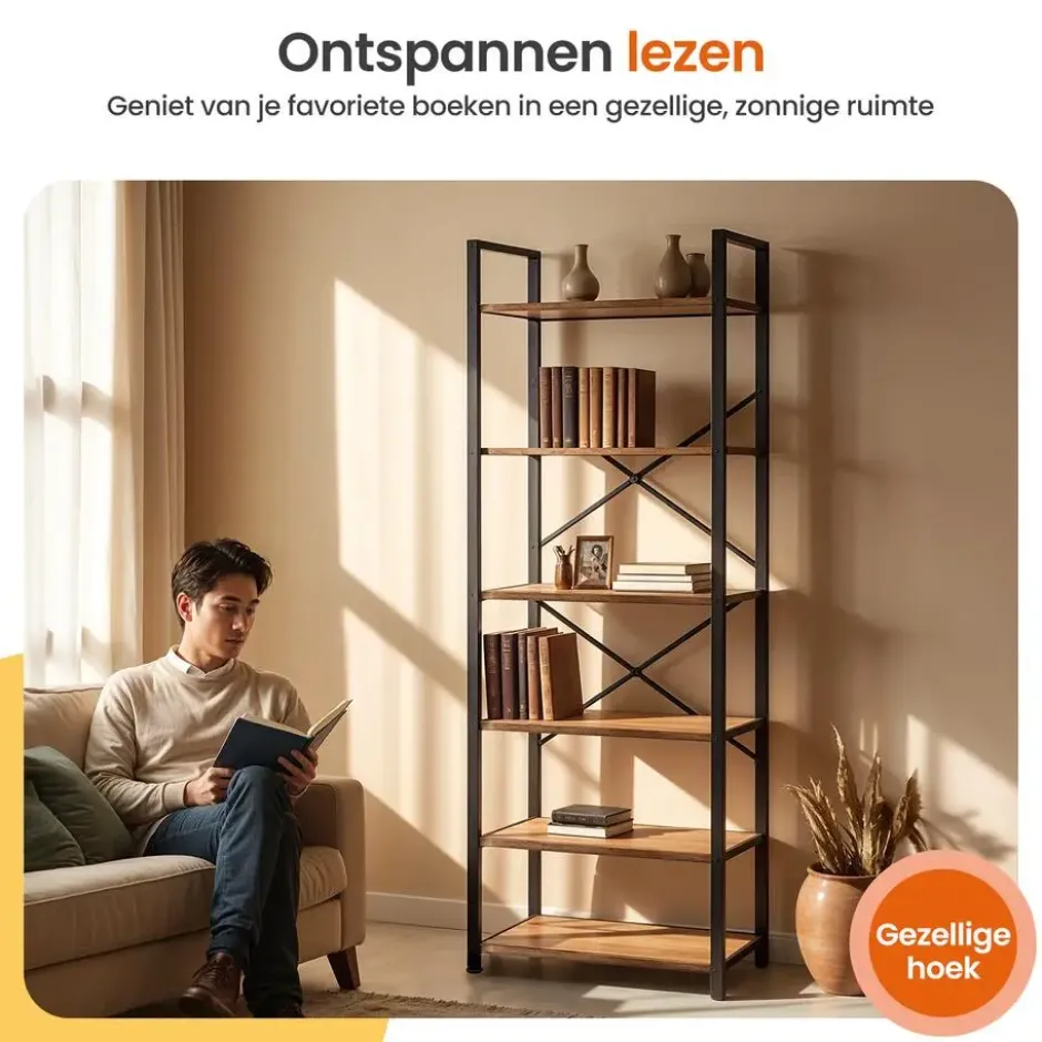Goliving Boekenkast - 66 x 30 x 186 cm - 6 Lagen - Opbergkast - Wandkast