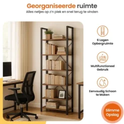Goliving Boekenkast - 66 x 30 x 186 cm - 6 Lagen - Opbergkast - Wandkast