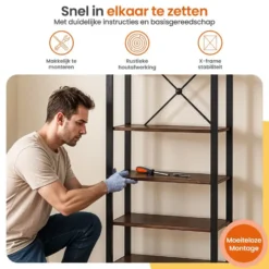Goliving Boekenkast - 66 x 30 x 186 cm - 6 Lagen - Opbergkast - Wandkast