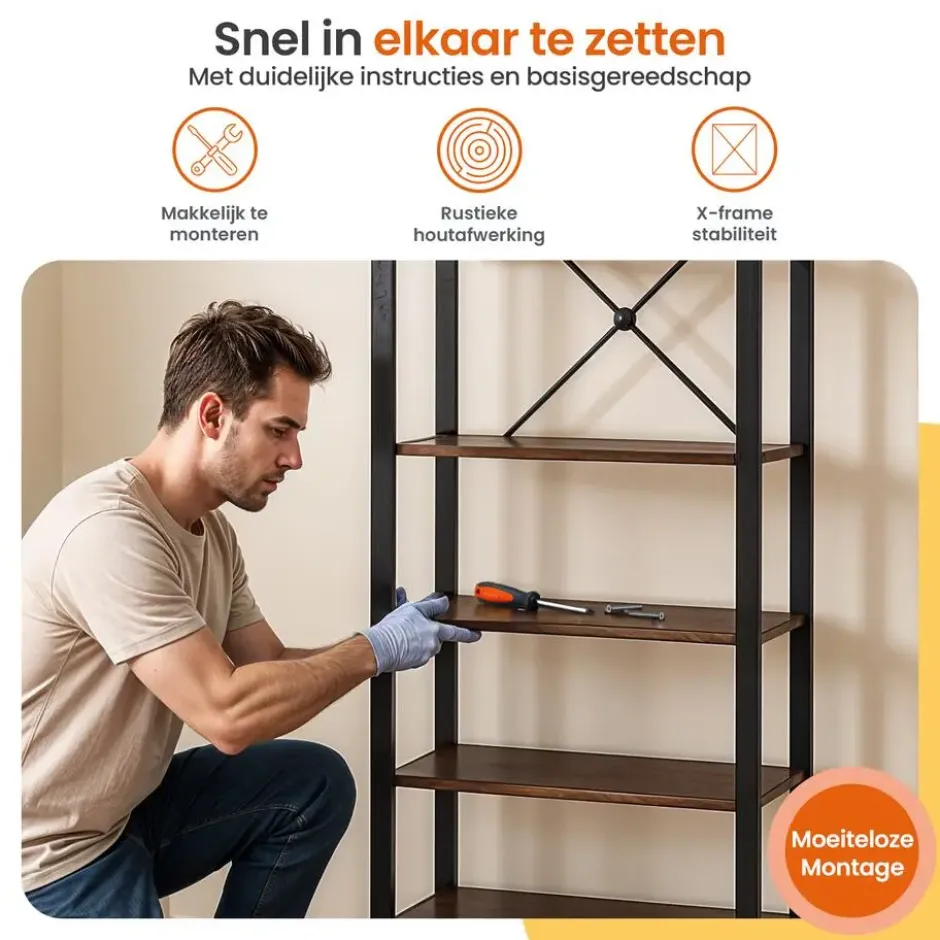 Goliving Boekenkast - 66 x 30 x 186 cm - 6 Lagen - Opbergkast - Wandkast