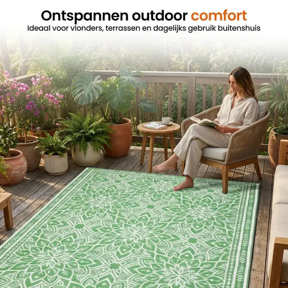 Goliving Buitenkleed Summer Flora - 183x290CM - Draagtas - Groen/Wit