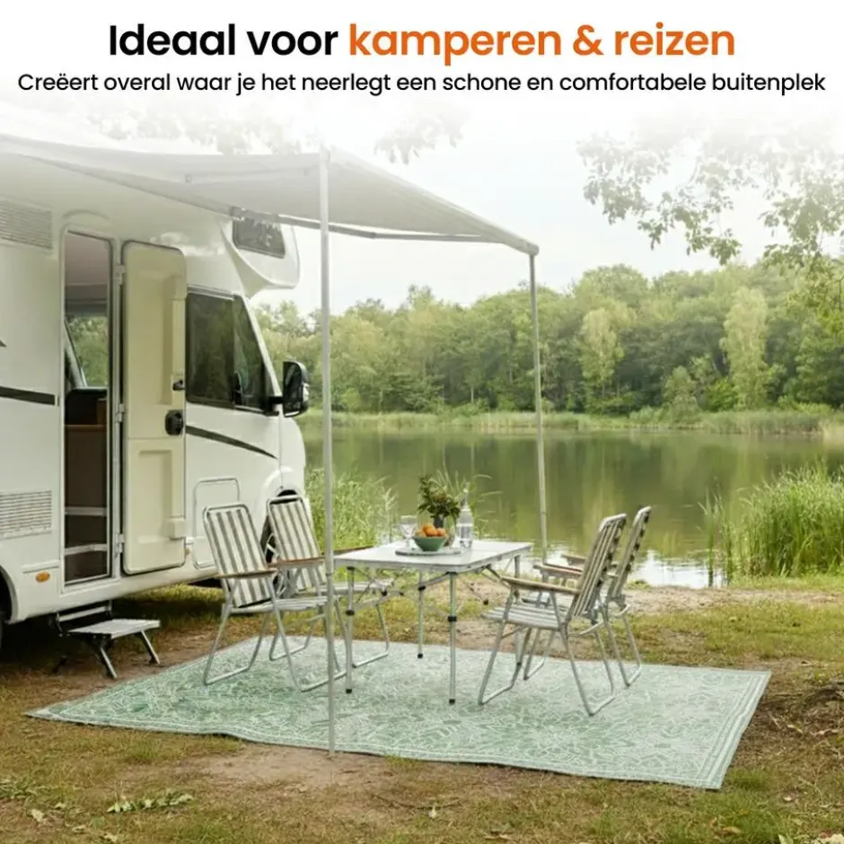 Goliving Buitenkleed Summer Flora - 183x290CM - Draagtas - Groen/Wit
