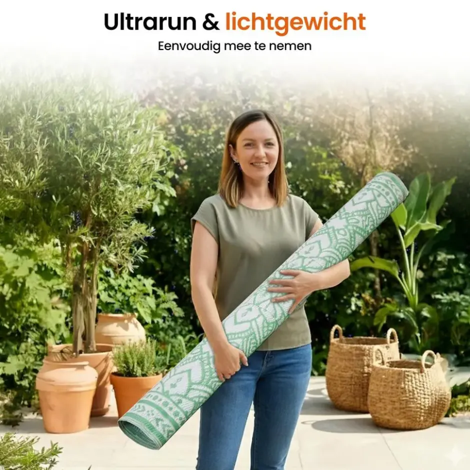 Goliving Buitenkleed Summer Flora - 183x290CM - Draagtas - Groen/Wit