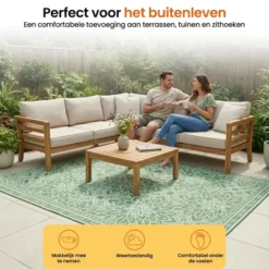 Goliving Buitenkleed Summer Flora - 183x290CM - Draagtas - Groen/Wit
