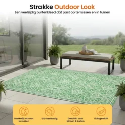 Goliving Buitenkleed Summer Flora - 183x290CM - Draagtas - Groen/Wit