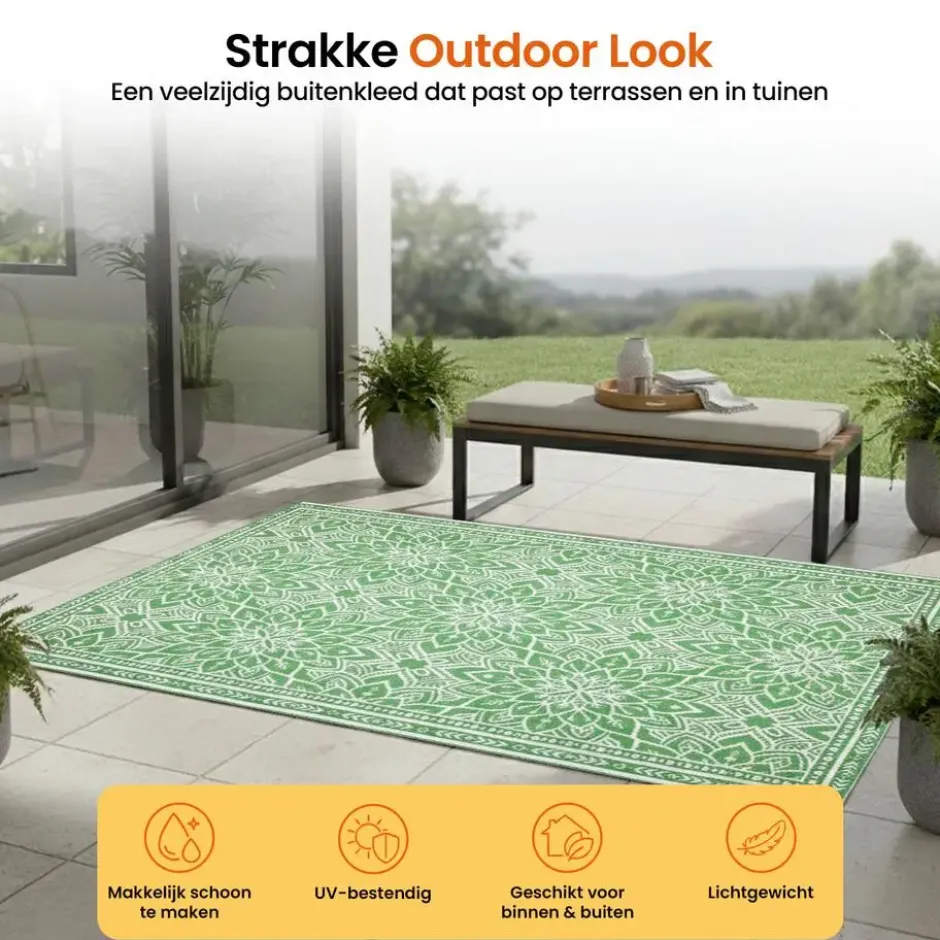 Goliving Buitenkleed Summer Flora - 183x290CM - Draagtas - Groen/Wit