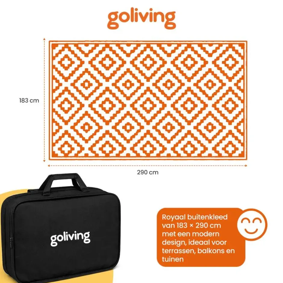 Goliving Buitenkleed Summer Diamond - 183x290CM - Draagtas - Zwart/Wit