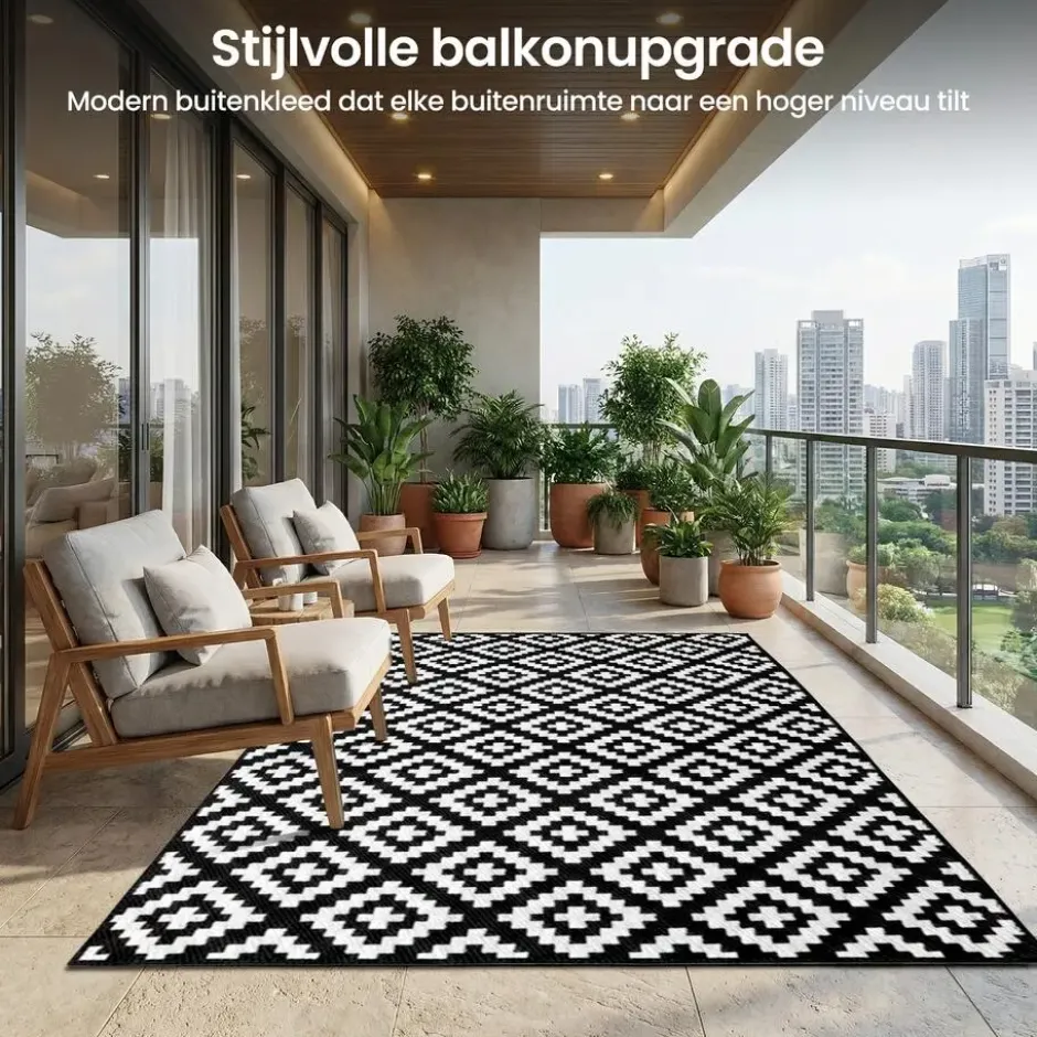 Goliving Buitenkleed Summer Diamond - 183x290CM - Draagtas - Zwart/Wit