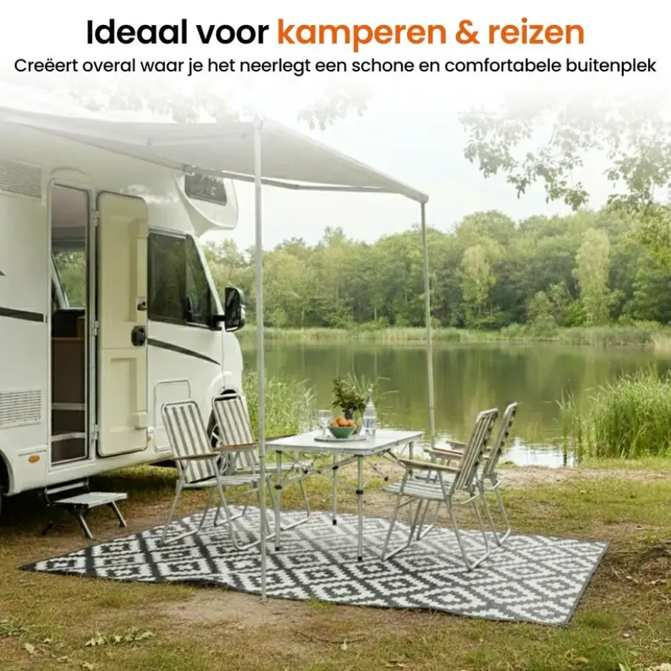 Goliving Buitenkleed Summer Diamond - 183x290CM - Draagtas - Zwart/Wit