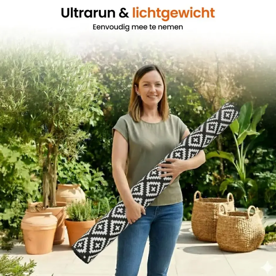 Goliving Buitenkleed Summer Diamond - 183x290CM - Draagtas - Zwart/Wit