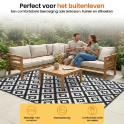 Goliving Buitenkleed Summer Diamond - 183x290CM - Draagtas - Zwart/Wit