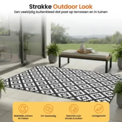 Goliving Buitenkleed Summer Diamond - 183x290CM - Draagtas - Zwart/Wit