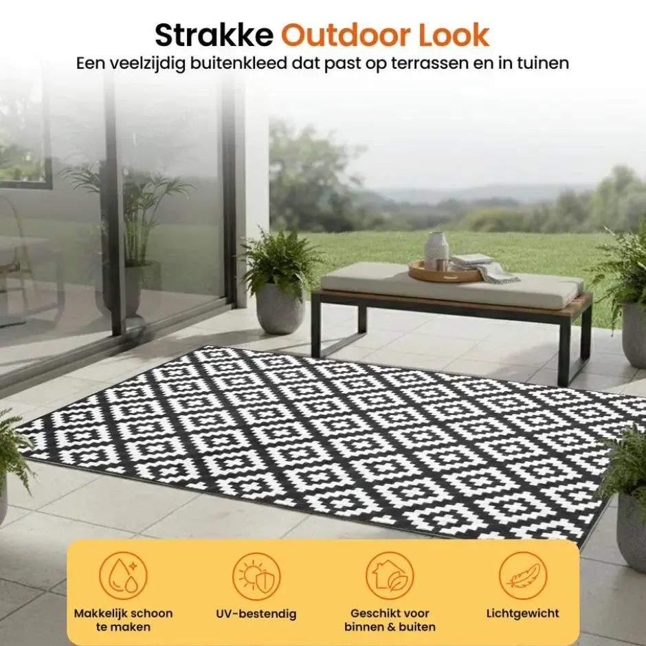 Goliving Buitenkleed Summer Diamond - 183x290CM - Draagtas - Zwart/Wit