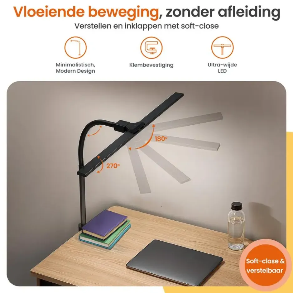 Goliving Bureaulamp met Klem - 78 CM - LED Dimbaar - Touch Bediening