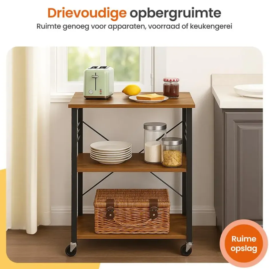 Goliving Keukentrolley - Keukenkast - Keukenrek - Keuken Organizer - Bruin