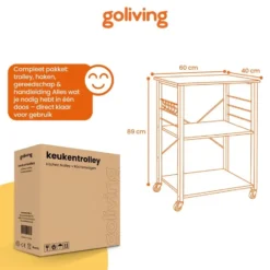 Goliving Keukentrolley - Keukenkast - Keukenrek - Keuken Organizer - Zwart