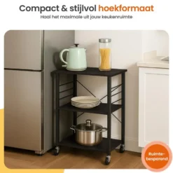 Goliving Keukentrolley - Keukenkast - Keukenrek - Keuken Organizer - Zwart