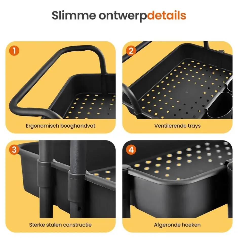 Goliving Keukentrolley op wieltjes - Serveerwagen - Keuken Trolley - Met Bakjes