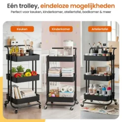 Goliving Keukentrolley op wieltjes - Serveerwagen - Keuken Trolley - Met Bakjes