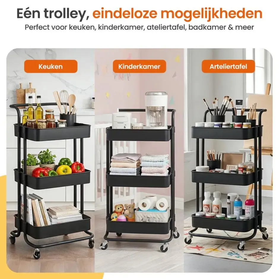 Goliving Keukentrolley op wieltjes - Serveerwagen - Keuken Trolley - Met Bakjes