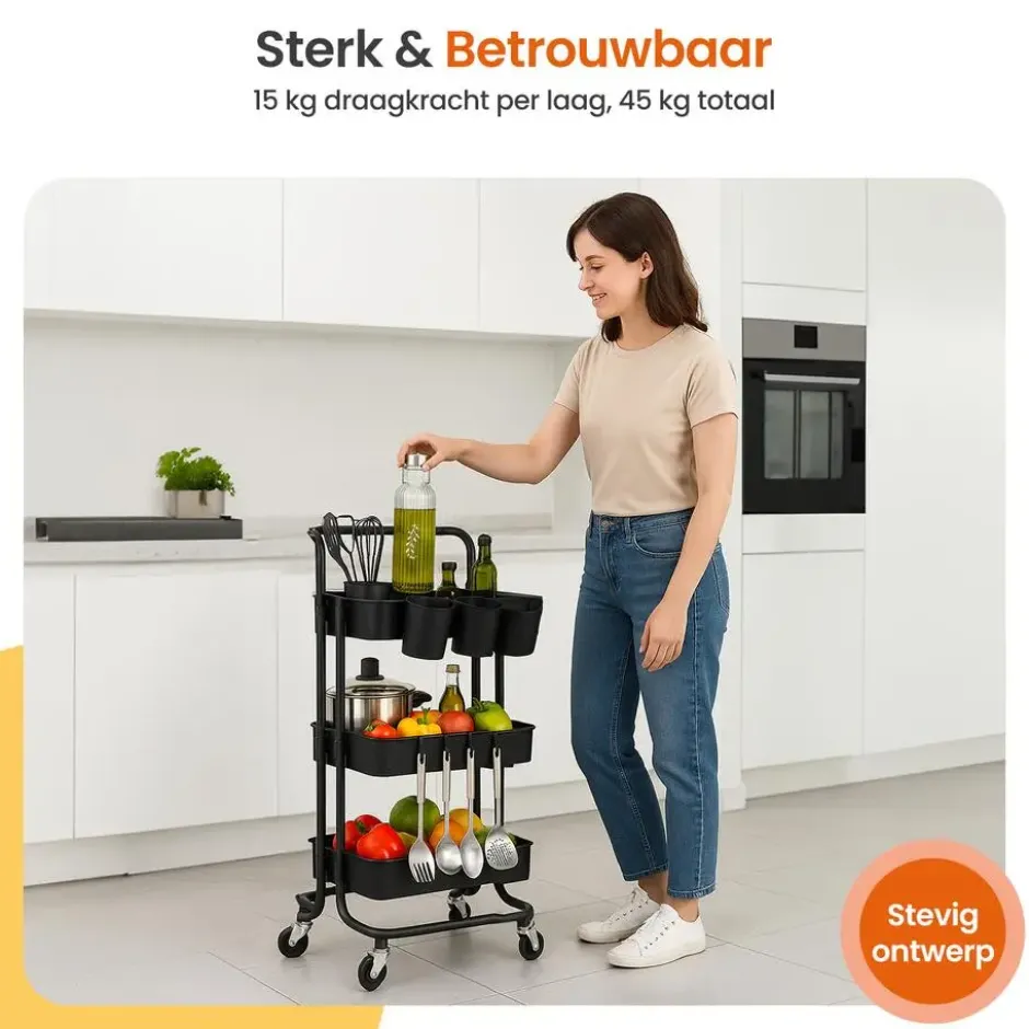 Goliving Keukentrolley op wieltjes - Serveerwagen - Keuken Trolley - Met Bakjes