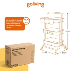 Goliving Keukentrolley op wieltjes - Serveerwagen - Keuken Trolley - Met Bakjes