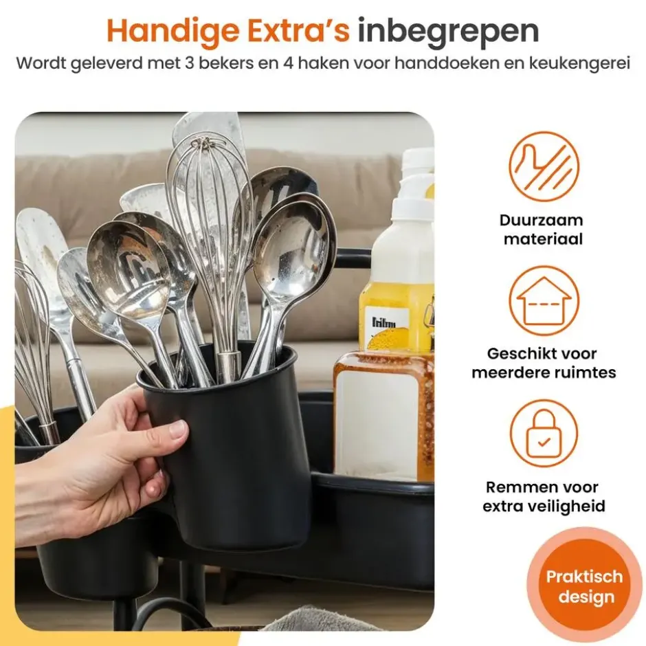 Goliving Keukentrolley op wieltjes - Serveerwagen - Keuken Trolley - Met Bakjes