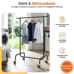 Goliving Kledingrek op wieltjes XL - Uitschuifbare Kledingstang 112-150 cm