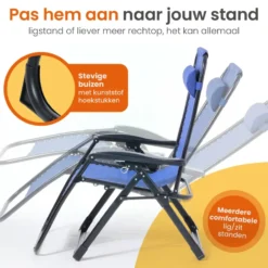 Goliving Opvouwbare Ligstoel - 2 Stuks - Tuinstoel met Tafel - Blauw